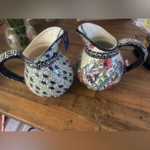 Nakka Cini Hand-Painted Ceramic Pitchers in Blue, Red, Green & Black